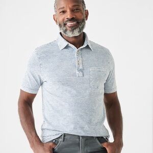 Faherty Indigo Dyed Polo Golf Shirt Blue Gray Stripes 100% Cotton Men’s Large
